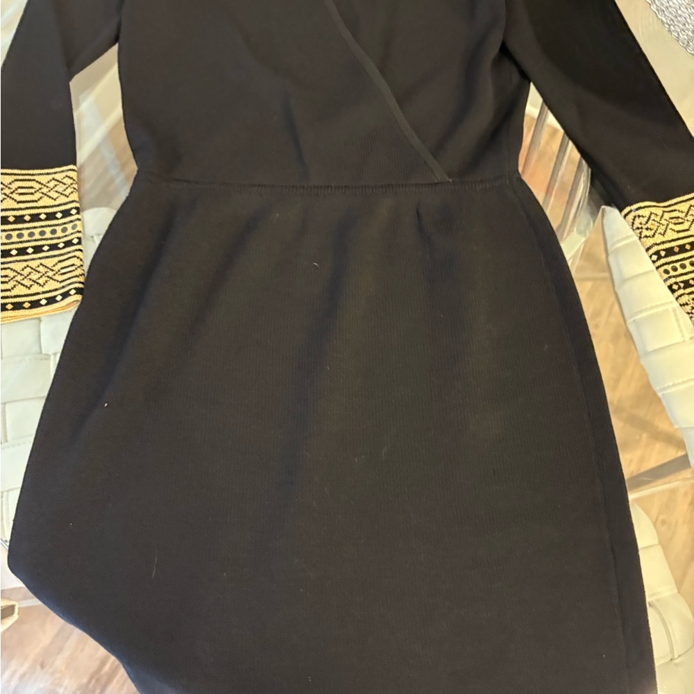 St. John Black Dress with Gold Sleeve Details